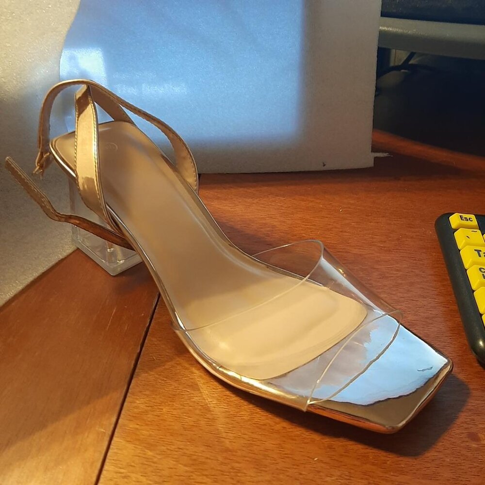 NEW ! Mysoft WMN Clear Low Chunky Heels Open Toe Transparent Ankle Strap Sz 9.5